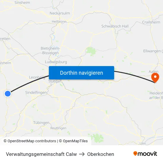 Verwaltungsgemeinschaft Calw to Oberkochen map
