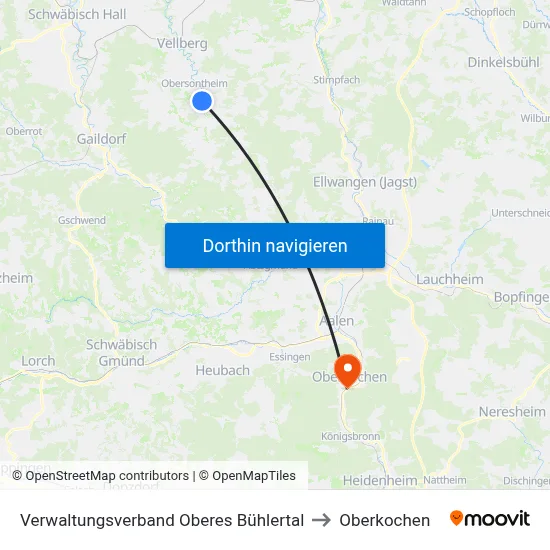 Verwaltungsverband Oberes Bühlertal to Oberkochen map