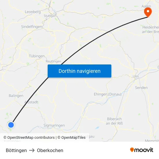 Böttingen to Oberkochen map