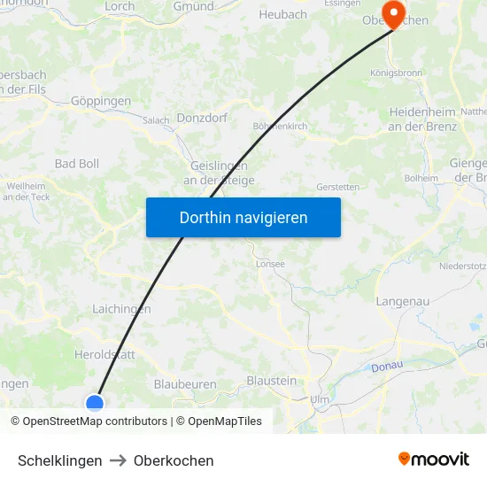 Schelklingen to Oberkochen map
