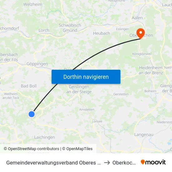Gemeindeverwaltungsverband Oberes Filstal to Oberkochen map