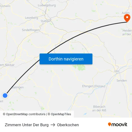 Zimmern Unter Der Burg to Oberkochen map