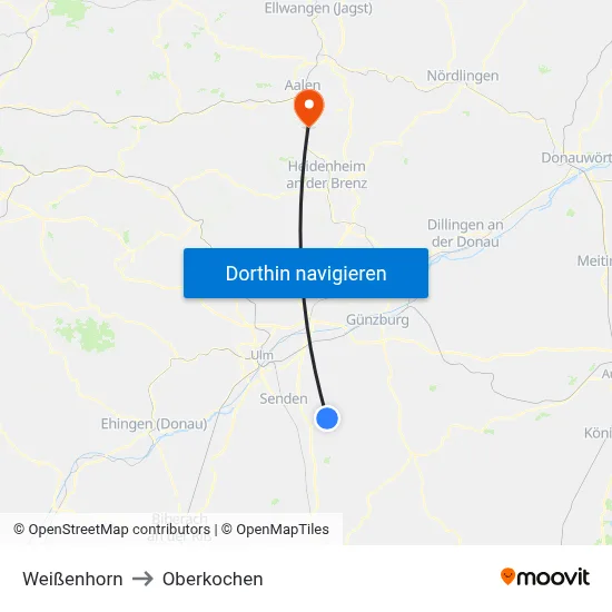 Weißenhorn to Oberkochen map