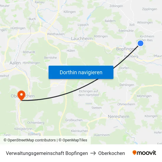 Verwaltungsgemeinschaft Bopfingen to Oberkochen map