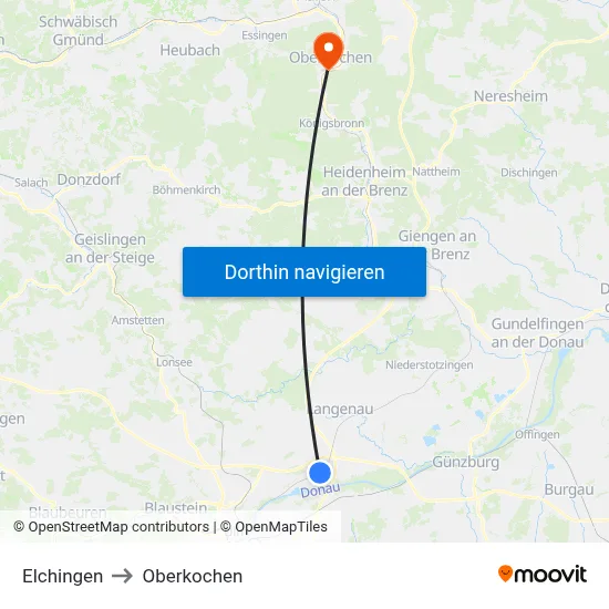 Elchingen to Oberkochen map