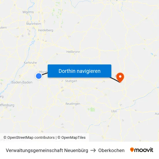 Verwaltungsgemeinschaft Neuenbürg to Oberkochen map