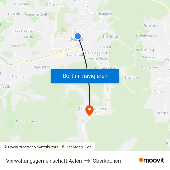Verwaltungsgemeinschaft Aalen to Oberkochen map