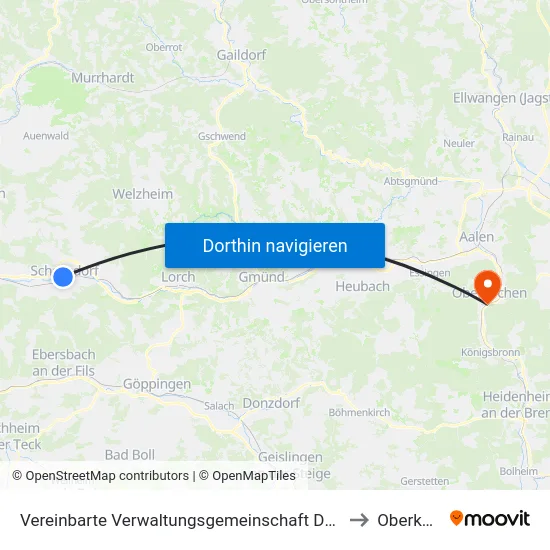 Vereinbarte Verwaltungsgemeinschaft Der Stadt Schorndorf to Oberkochen map