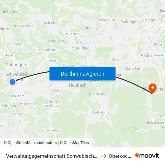 Verwaltungsgemeinschaft Schwäbisch Gmünd to Oberkochen map