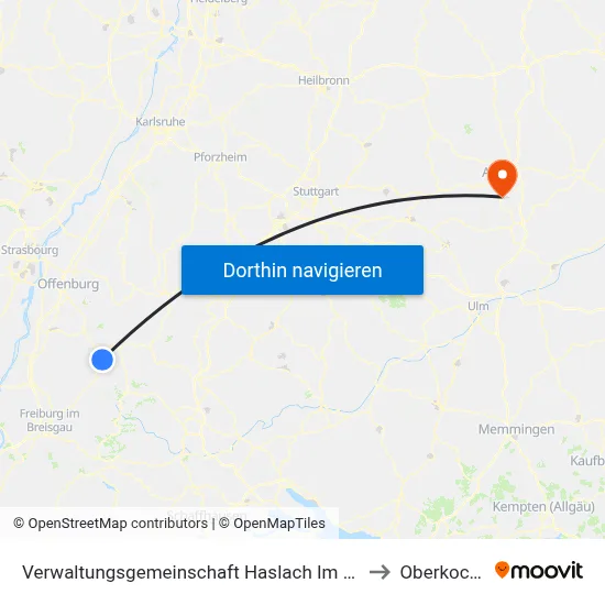 Verwaltungsgemeinschaft Haslach Im Kinzigtal to Oberkochen map