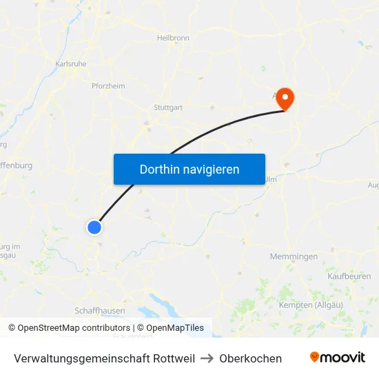 Verwaltungsgemeinschaft Rottweil to Oberkochen map