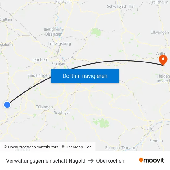 Verwaltungsgemeinschaft Nagold to Oberkochen map
