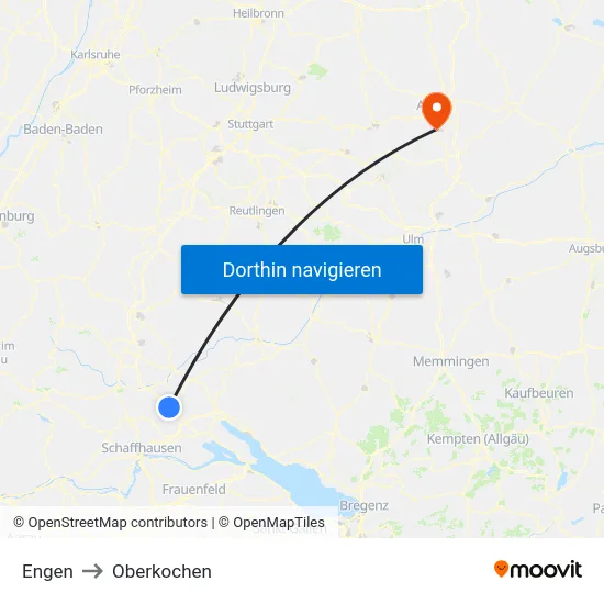 Engen to Oberkochen map