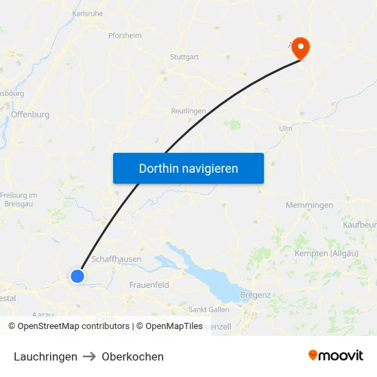 Lauchringen to Oberkochen map