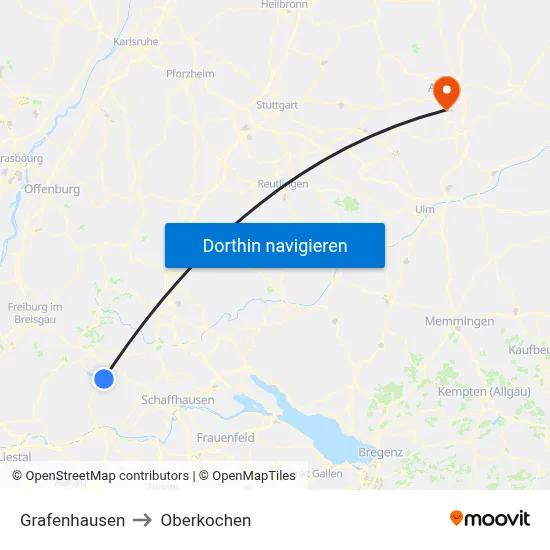 Grafenhausen to Oberkochen map