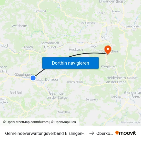 Gemeindeverwaltungsverband Eislingen-Ottenbach-Salach to Oberkochen map