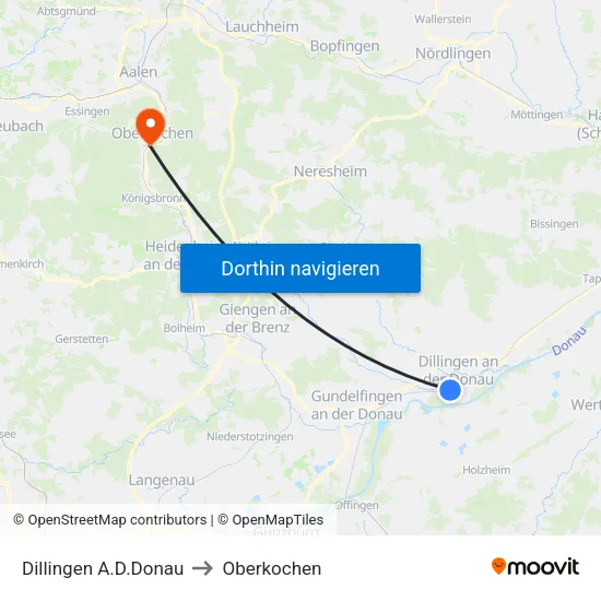 Dillingen A.D.Donau to Oberkochen map