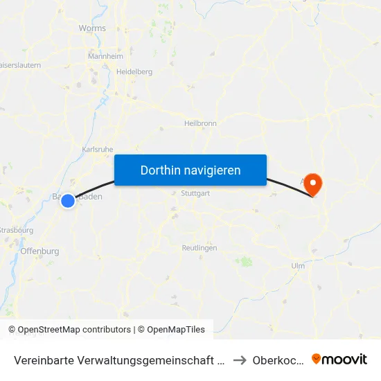 Vereinbarte Verwaltungsgemeinschaft Sinzheim to Oberkochen map