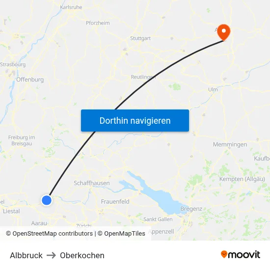 Albbruck to Oberkochen map