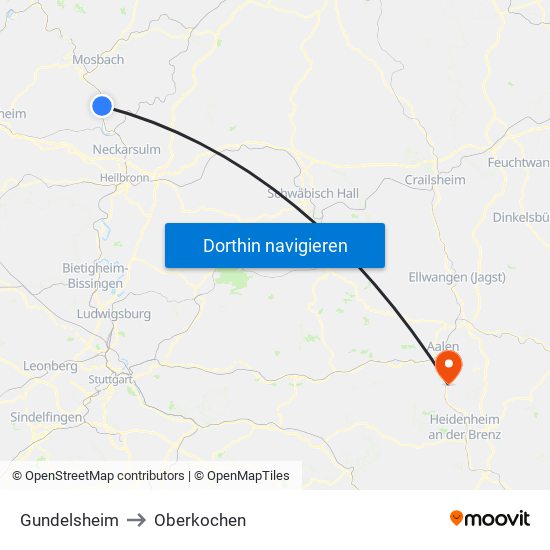 Gundelsheim to Oberkochen map