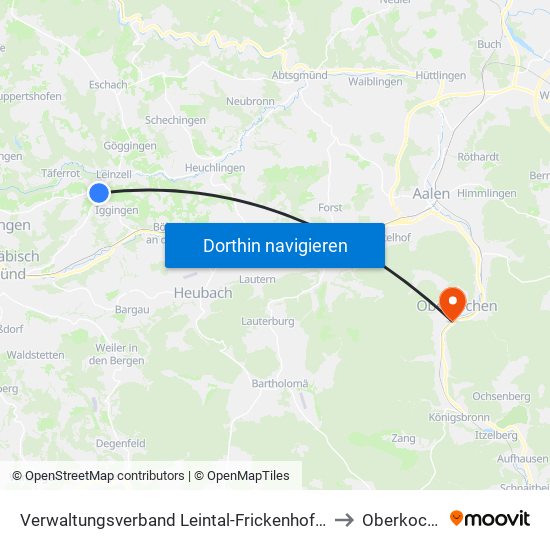 Verwaltungsverband Leintal-Frickenhofer Höhe to Oberkochen map