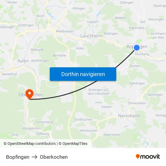 Bopfingen to Oberkochen map