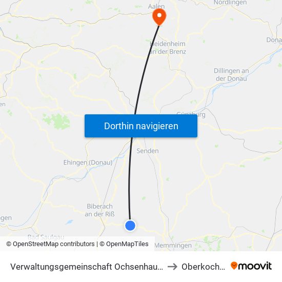 Verwaltungsgemeinschaft Ochsenhausen to Oberkochen map