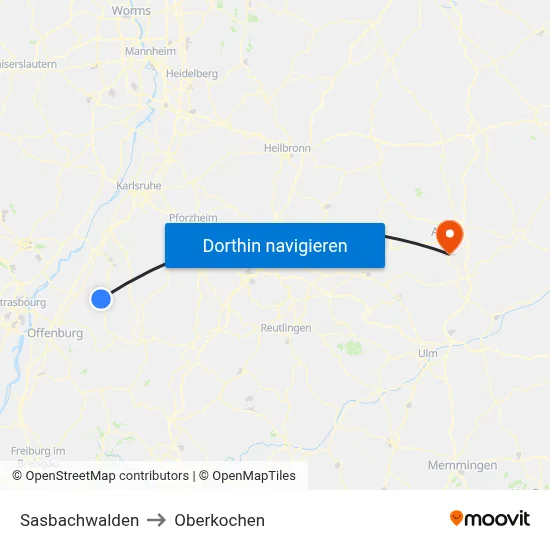 Sasbachwalden to Oberkochen map