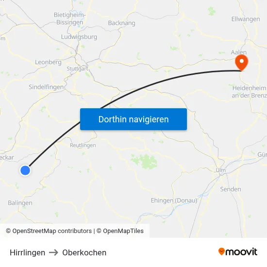Hirrlingen to Oberkochen map