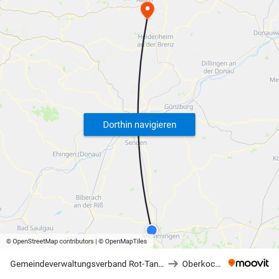 Gemeindeverwaltungsverband Rot-Tannheim to Oberkochen map