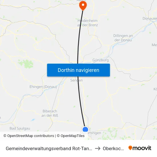 Gemeindeverwaltungsverband Rot-Tannheim to Oberkochen map