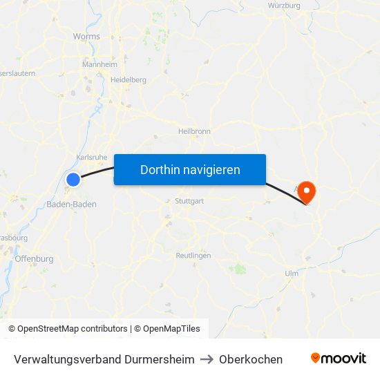 Verwaltungsverband Durmersheim to Oberkochen map