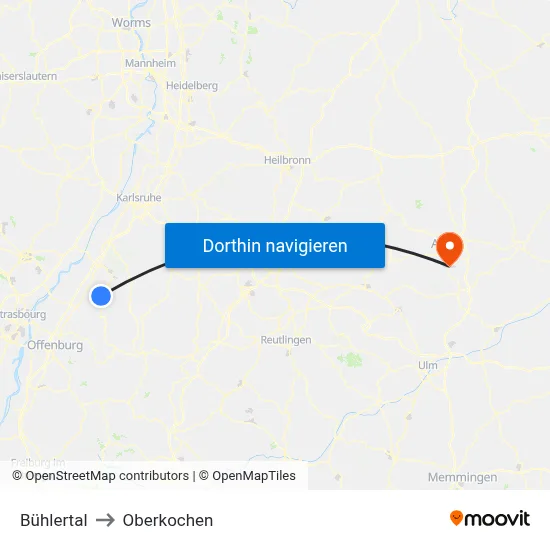 Bühlertal to Oberkochen map