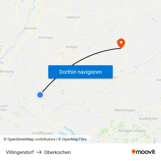 Villingendorf to Oberkochen map
