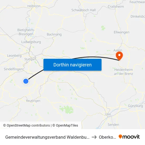 Gemeindeverwaltungsverband Waldenbuch/Steinenbronn to Oberkochen map