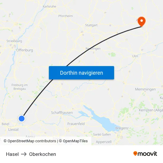 Hasel to Oberkochen map