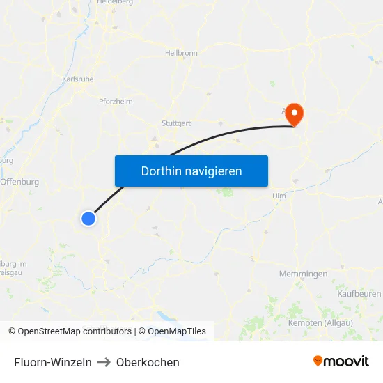 Fluorn-Winzeln to Oberkochen map
