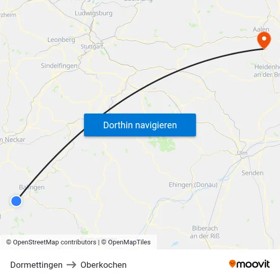 Dormettingen to Oberkochen map