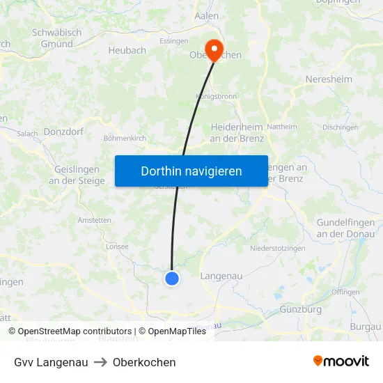Gvv Langenau to Oberkochen map