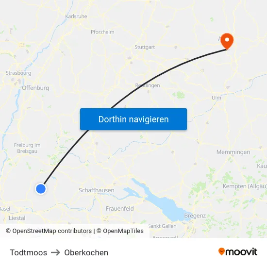 Todtmoos to Oberkochen map