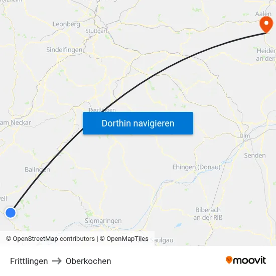 Frittlingen to Oberkochen map
