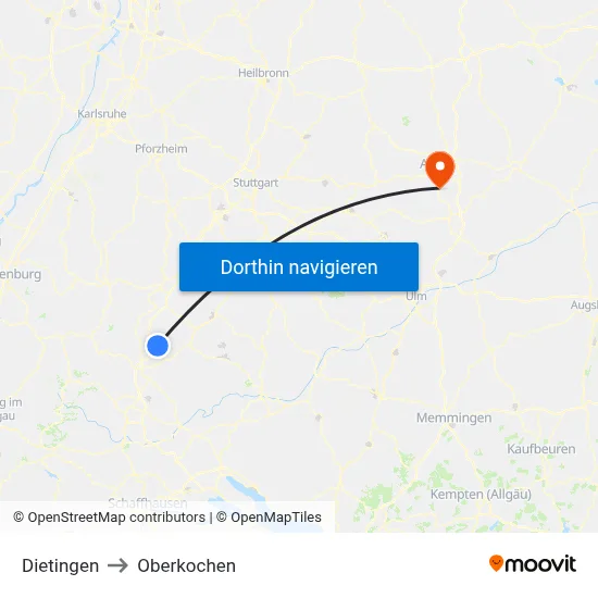Dietingen to Oberkochen map