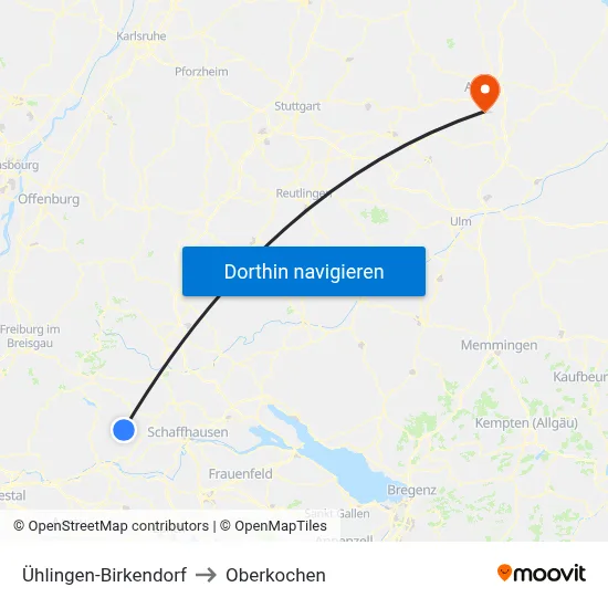 Ühlingen-Birkendorf to Oberkochen map