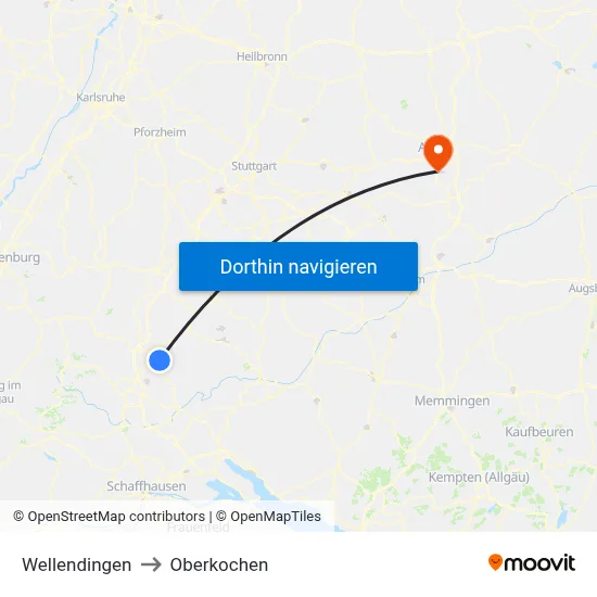 Wellendingen to Oberkochen map