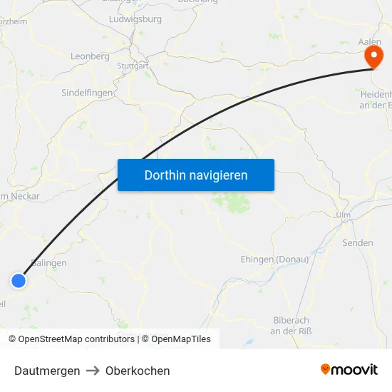 Dautmergen to Oberkochen map