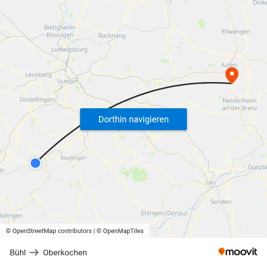 Bühl to Oberkochen map