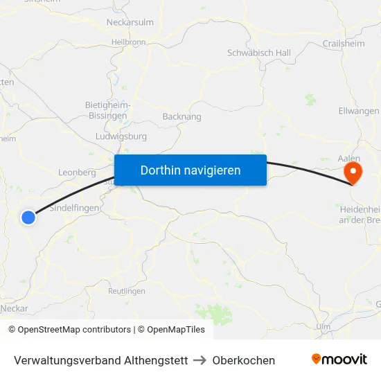 Verwaltungsverband Althengstett to Oberkochen map
