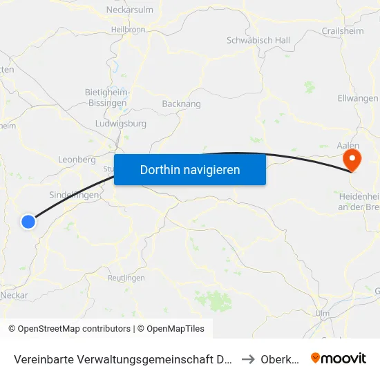 Vereinbarte Verwaltungsgemeinschaft Der Stadt Herrenberg to Oberkochen map
