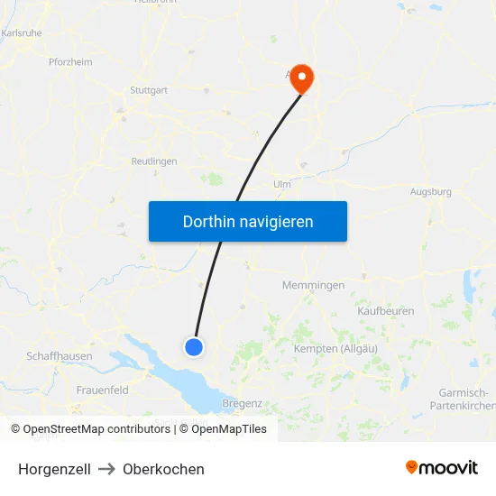 Horgenzell to Oberkochen map
