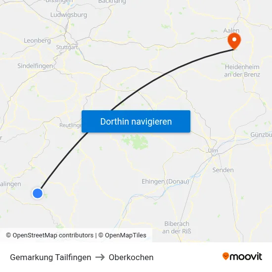 Gemarkung Tailfingen to Oberkochen map